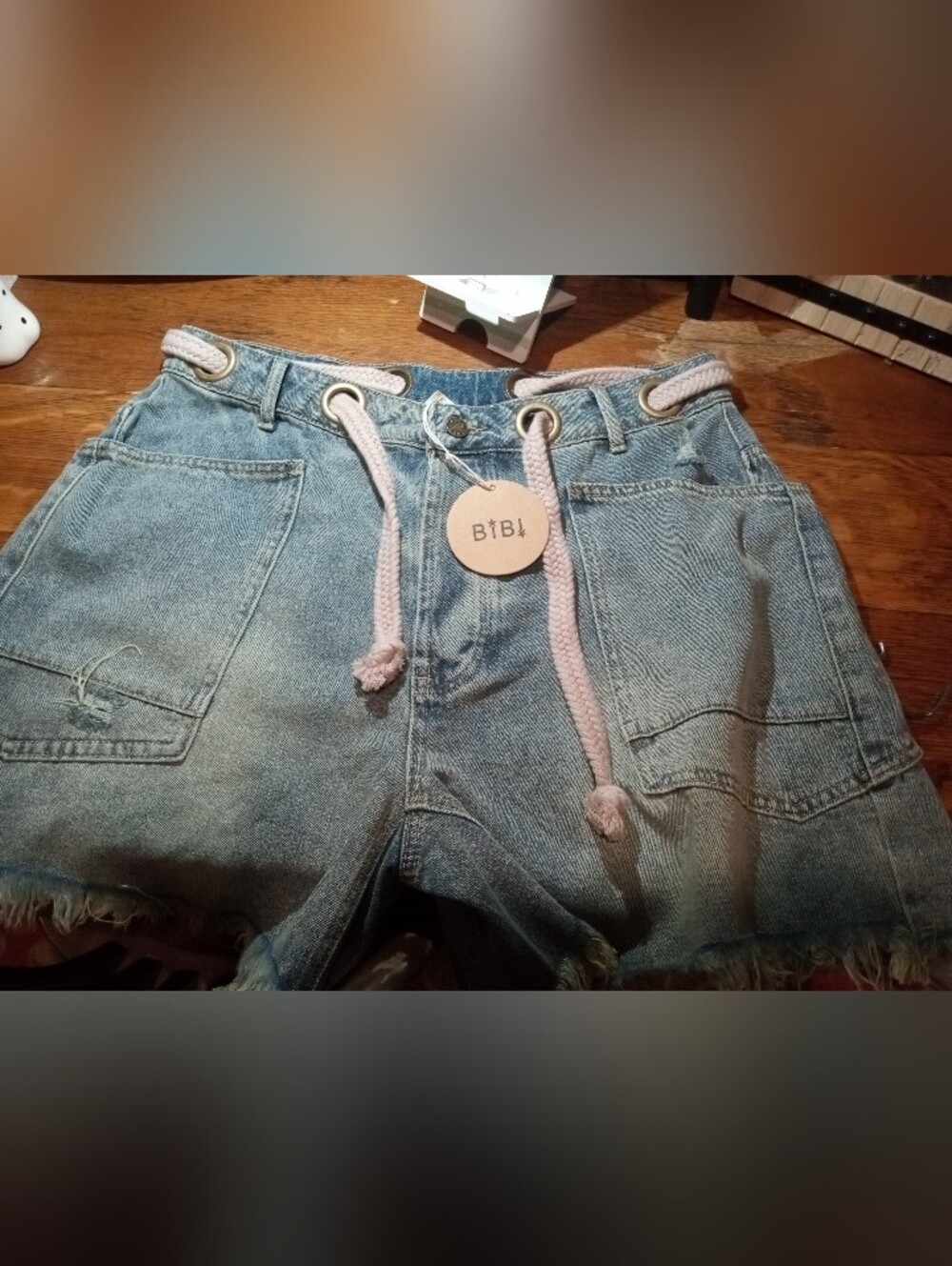 BiBi Light Blue Denim Shorts with White Rope Waist Tie